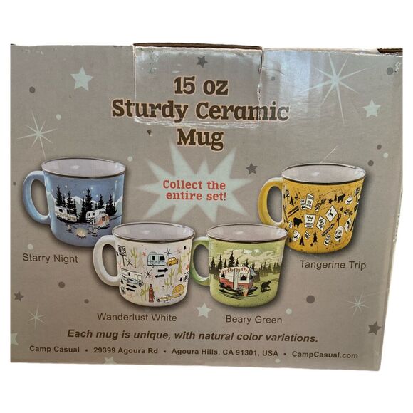 Camp Casual 2 Piece Mugs Wanderlust White Coffee Tea Camping Retro RV Gas Pump - Picture 10 of 12
